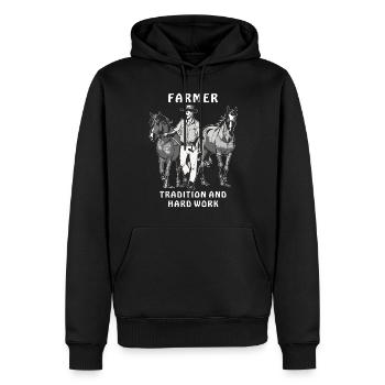 FARMER TRADITION AND HARD WORK - Men’s Premium Organic Hoodie - black - Front - Nico (187cm)