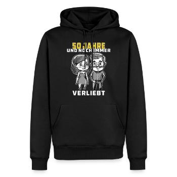 PAAR 50 JAHRE UND NOCH IMMER VERLIEBT - Männer Premium Bio Hoodie - Schwarz - Vorne - Nico (187cm)
