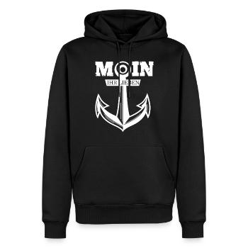 Moin Ihr Lieben mit Anker Ostsee Nordsee Sprüche - Männer Premium Bio Hoodie - Schwarz - Vorne - Nico (187cm)