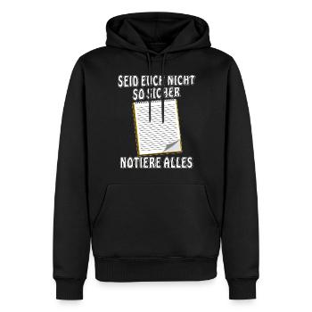 NOTIZBLOCK NOTIERE ALLES - Männer Premium Bio Hoodie - Schwarz - Vorne - Nico (187cm)