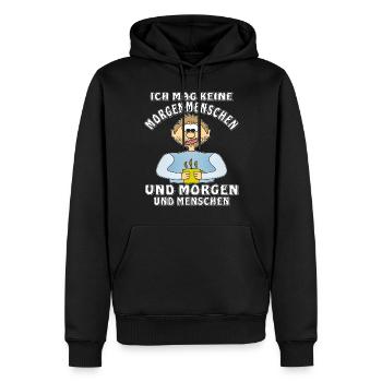 MENSCH COMIC MAG KEINE MORGENMENSCHEN - Männer Premium Bio Hoodie - Schwarz - Vorne - Nico (187cm)