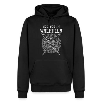 See you in Walhalla Wikinger Mittelaltermarkt - Männer Premium Bio Hoodie - Schwarz - Vorne - Nico (187cm)