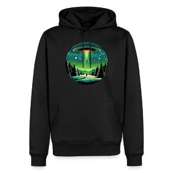 Grünes UFO, Abstrakte Entführung, Winterlandschaft - Männer Premium Bio Hoodie - Schwarz - Vorne - Nico (187cm)