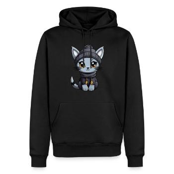 Bande dessinée d’hiver de chat - Sweat à capuche Premium bio Homme - noir - Devant - Nico (187cm)