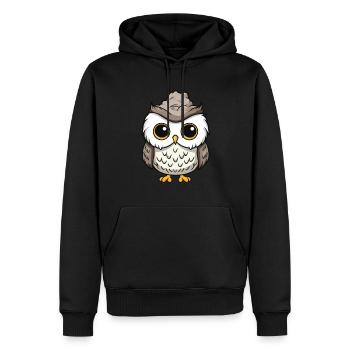 Eule Winter Comic - Männer Premium Bio Hoodie - Schwarz - Vorne - Nico (187cm)