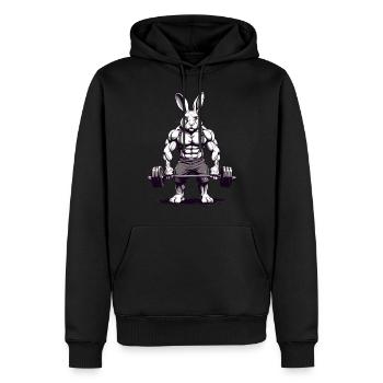 Lustiger Muskel Hase mit Langhantel Design - Männer Premium Bio Hoodie - Schwarz - Vorne - Nico (187cm)