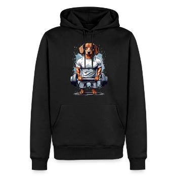 Conception de dynamophilie pour chien teckel de musculation - Sweat à capuche Premium bio Homme - noir - Devant - Nico (187cm)
