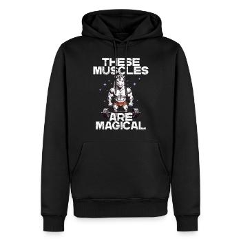 Magische Muskeln Einhorn Fitness Spruch - Männer Premium Bio Hoodie - Schwarz - Vorne - Nico (187cm)