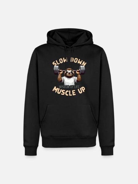 Motivationsfaultier Workout Bodybuilding Fun - Herre Premium økologisk hoodie - sort
