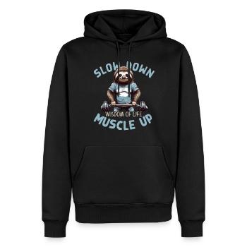 Paresseux Workout Dire Fitness avec un sourire - Sweat à capuche Premium bio Homme - noir - Devant - Nico (187cm)