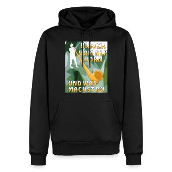 BLÄSER VOM ALPHORN - Männer Premium Bio Hoodie - Schwarz - Vorne - Nico (187cm)