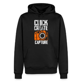 Fotografie -Fotoshooting Für Fotokamera. - Männer Premium Bio Hoodie - Schwarz - Vorne - Nico (187cm)