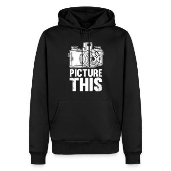 Fotografie -Fotoshooting Für Fotokamera. - Männer Premium Bio Hoodie - Schwarz - Vorne - Nico (187cm)