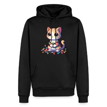 Weihnachtskatze Verheddert in Lichterketten - - Männer Premium Bio Hoodie - Schwarz - Vorne - Nico (187cm)