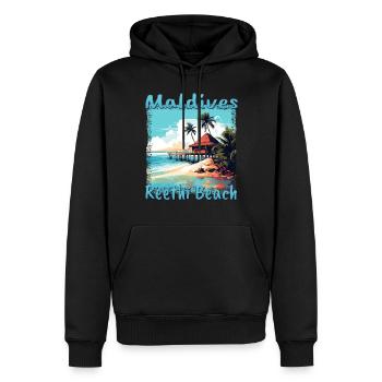 Maldivian Escape: Reethi Beach mit Grunge-Effekt - Männer Premium Bio Hoodie - Schwarz - Vorne - Nico (187cm)