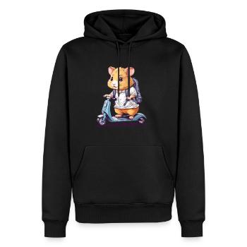 Hamster Schüler auf Roller Schulweg Design - Männer Premium Bio Hoodie - Schwarz - Vorne - Nico (187cm)