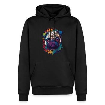 Farbenfrohes Mops Hund Kunstwerk - Männer Premium Bio Hoodie - Schwarz - Vorne - Nico (187cm)