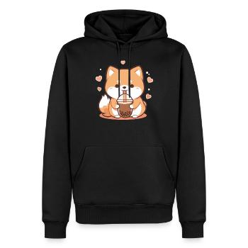 Kawaii Corgi Dog Drinks Boba Bubble Tea Chibi - Sweat à capuche Premium bio Homme - noir - Devant - Nico (187cm)