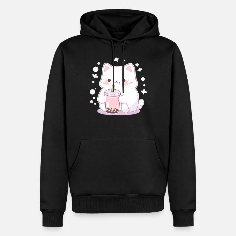 Boissons pour chats kawaii Boba Bubble Tea Chibi - Sweat à capuche Premium bio Homme - noir