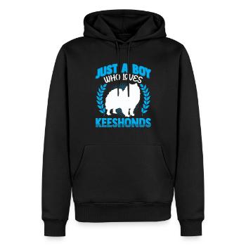 Junge der Wolfsspitz liebt Deutscher Spitz - Männer Premium Bio Hoodie - Schwarz - Vorne - Nico (187cm)