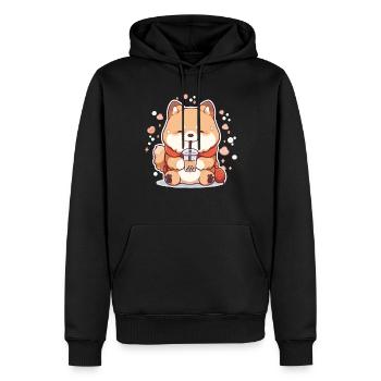 Kawaii Corgi Dog Drinks Boba Bubble Tea Chibi - Sweat à capuche Premium bio Homme - noir - Devant - Nico (187cm)