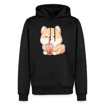 Kawaii Corgi Dog Drinks Boba Bubble Tea Chibi - Sweat à capuche Premium bio Homme - noir - Devant - Nico (187cm)