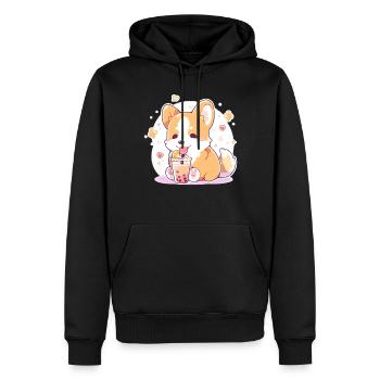Kawaii Corgi Dog Drinks Boba Bubble Tea Chibi - Sweat à capuche Premium bio Homme - noir - Devant - Nico (187cm)