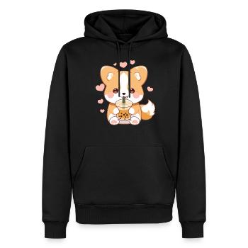 Kawaii Corgi Dog Drinks Boba Bubble Tea Chibi - Sweat à capuche Premium bio Homme - noir - Devant - Nico (187cm)