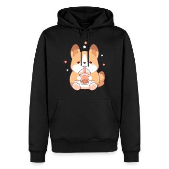 Kawaii Corgi Dog Drinks Boba Bubble Tea Chibi - Sweat à capuche Premium bio Homme - noir - Devant - Nico (187cm)