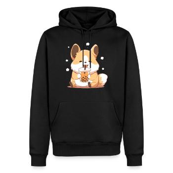Kawaii Corgi Dog Drinks Boba Bubble Tea Chibi - Sweat à capuche Premium bio Homme - noir - Devant - Nico (187cm)