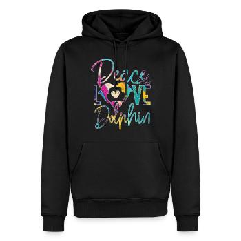 Dolphin Peace Love Dolphin - Männer Premium Bio Hoodie - Schwarz - Vorne - Nico (187cm)