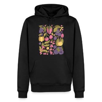 Berries: strawberries, raspberries, blueberries, cherries - Men’s Premium Organic Hoodie - black - Front - Nico (187cm)