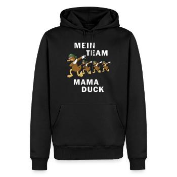 ENTE MEIN TEAM MAMA DUCK - Männer Premium Bio Hoodie - Schwarz - Vorne - Nico (187cm)