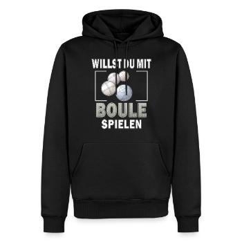 WILLST DU MIT BOULE SPIELEN - Männer Premium Bio Hoodie - Schwarz - Vorne - Nico (187cm)