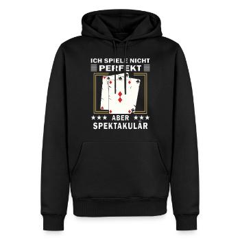 ICH SPIELE NICHT PERFEKT ABER SPEKTAKULÄR - Männer Premium Bio Hoodie - Schwarz - Vorne - Nico (187cm)