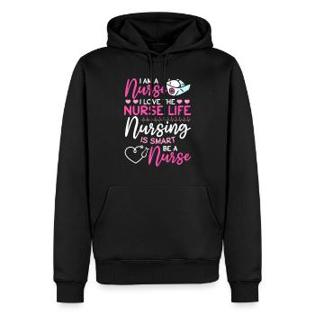Infirmière d’hôpital - Je suis infirmière. J’aime l’infirmière Li - Sweat à capuche Premium bio Homme - noir - Devant - Nico (187cm)