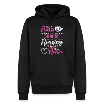 Infirmière d’hôpital - Je suis infirmière. J’aime être une infirmière - Sweat à capuche Premium bio Homme - noir - Devant - Nico (187cm)