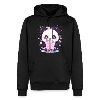 Kawaii Panda trinkt Boba Bubble Tea Chibi - Männer Premium Bio Hoodie - Schwarz - Vorne - Nico (187cm)