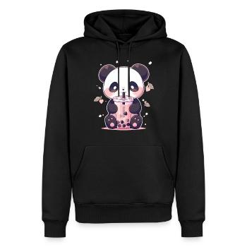 Kawaii Panda trinkt Boba Bubble Tea Chibi - Männer Premium Bio Hoodie - Schwarz - Vorne - Nico (187cm)