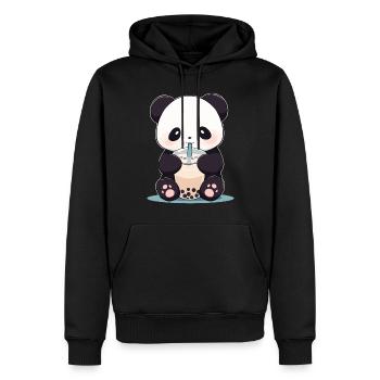 Kawaii Panda trinkt Boba Bubble Tea Chibi - Männer Premium Bio Hoodie - Schwarz - Vorne - Nico (187cm)
