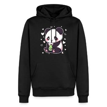Kawaii Panda trinkt Boba Bubble Tea Chibi - Männer Premium Bio Hoodie - Schwarz - Vorne - Nico (187cm)
