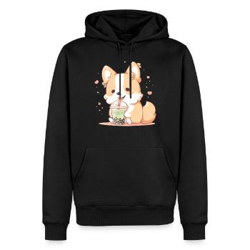 Kawaii Corgi Dog Drinks Boba Bubble Tea Chibi - Sweat à capuche Premium bio Homme - noir - Devant - Nico (187cm)