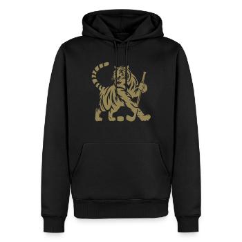 Silhouette minimaliste de joueur de hockey sur glace tigre - Sweat à capuche Premium bio Homme - noir - Devant - Nico (187cm)