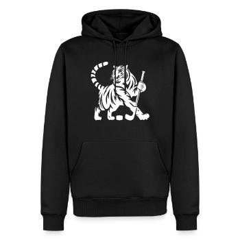Silhouette minimaliste de joueur de hockey sur glace tigre - Sweat à capuche Premium bio Homme - noir - Devant - Nico (187cm)