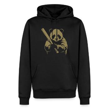 Minimalistische Panda Baseballspieler Silhouette - - Männer Premium Bio Hoodie - Schwarz - Vorne - Nico (187cm)