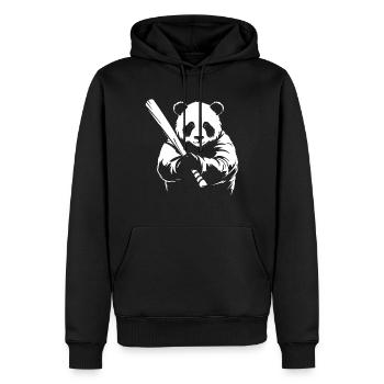 Minimalistische Panda Baseballspieler Silhouette - - Männer Premium Bio Hoodie - Schwarz - Vorne - Nico (187cm)