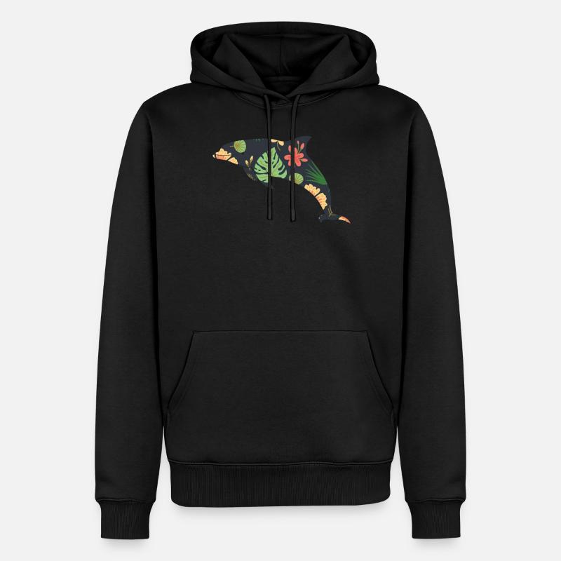 Dauphin Fleur Tropicale Floral - Sweat à capuche Premium bio Homme - noir