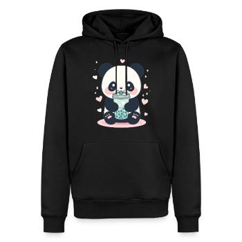 Kawaii Panda trinkt Boba Bubble Tea Chibi - Männer Premium Bio Hoodie - Schwarz - Vorne - Nico (187cm)