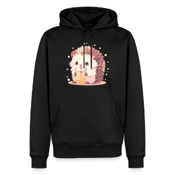 Kawaii Hérisson Boissons Boba Bubble Tea Chibi - Sweat à capuche Premium bio Homme - noir - Devant - Nico (187cm)