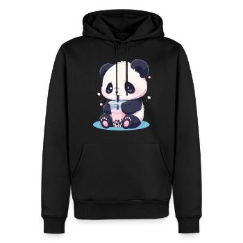 Kawaii Panda trinkt Boba Bubble Tea Chibi - Männer Premium Bio Hoodie - Schwarz - Vorne - Nico (187cm)